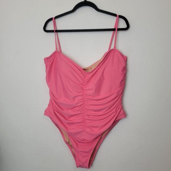 🚨NEW J CREW Pink Ruched Sweetheart One Piece Swimsuit Plus Size 22 Barbie - Picture 2 of 16